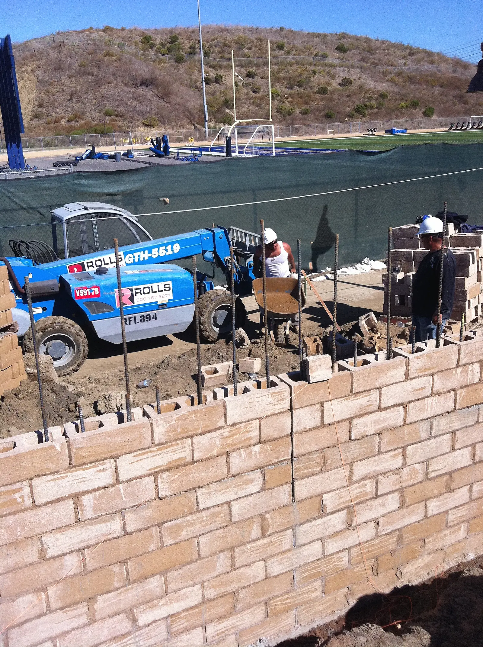 Stadium retaining wall, San Juan Capistrano High School — project photograph by Kal Best Contractor